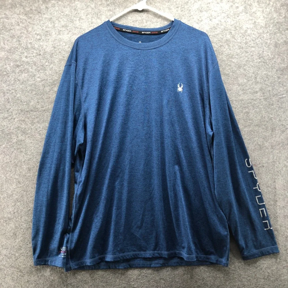 Spyder Swim Rash Guard Shirt Mens Large Blue Heathered Long Sleeve UPF 50 Surf